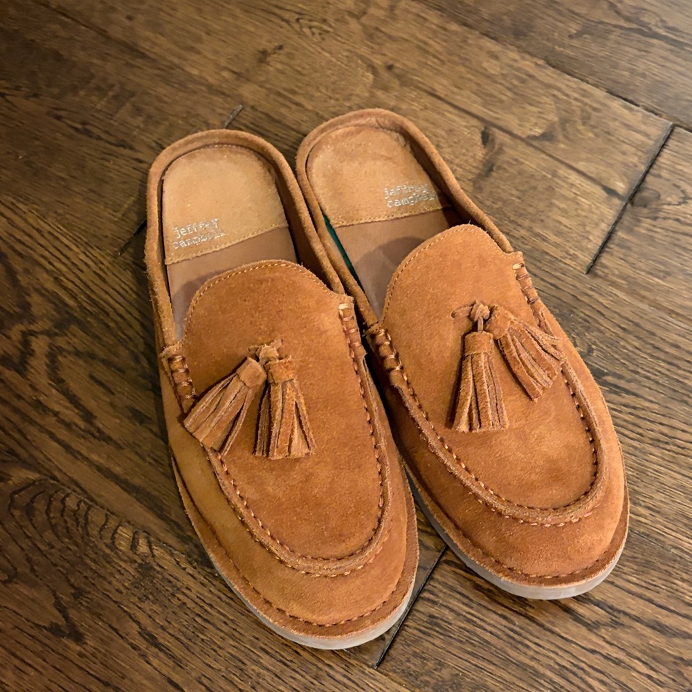 Jeffrey Campbell Tan Suede Tassel Loafers